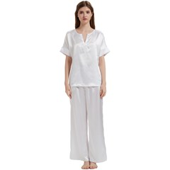 Short Sleeve Long Pants Satin Pajamas Set